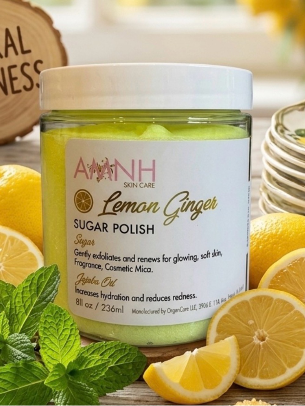 AMINNAH Lemon Ginger Sugar Polish - 8oz NWT